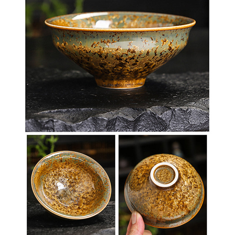 Buddha Stones Colorful Brown Ceramic Teacup Kung Fu Tea Cup Bowl Cup BS 28