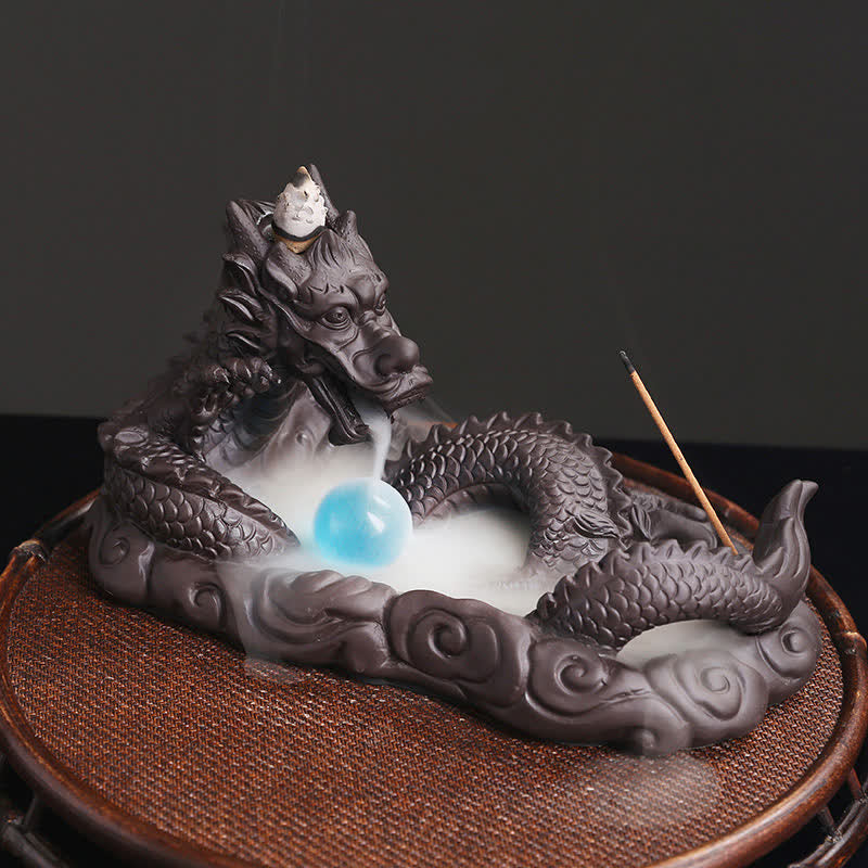 Buddha Stones Dragon Playing Ball Flower Protection Incense Burner Decoration Incense Burner BS Dragon&Ball