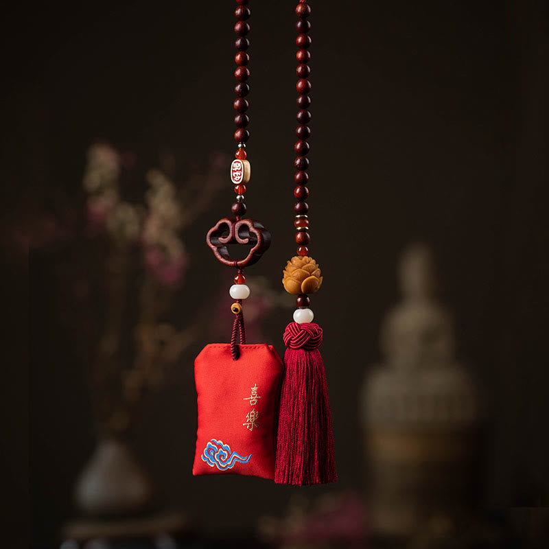 Foviel Tibetan Small Leaf Red Sandalwood Lotus Cinnabar Sachet Protection Tassel Car Hanging Decoration