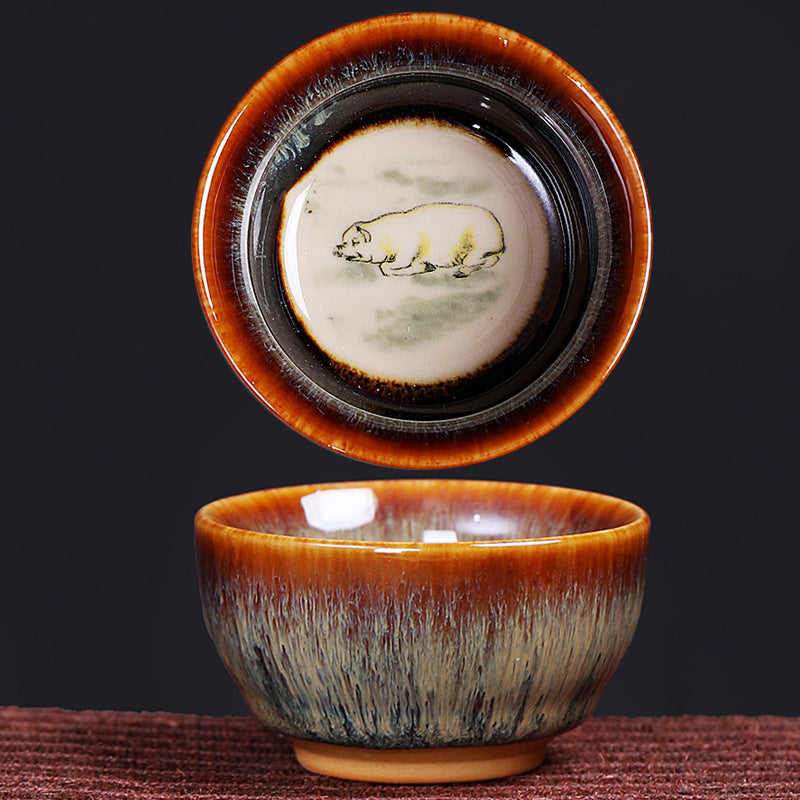 Buddha Stones 12 Chinese Zodiac Pattern Ceramic Teacup Kung Fu Jian Chinese Zhan Tea Cup 73ml Jian Zhan Tea Cup BS Pig 6.8cm*3.6cm*73ml