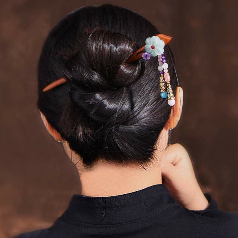 Buddha Stones Red Sandalwood Amethyst Aventurine Protection Hairpin Decoration Hairpin BS 6