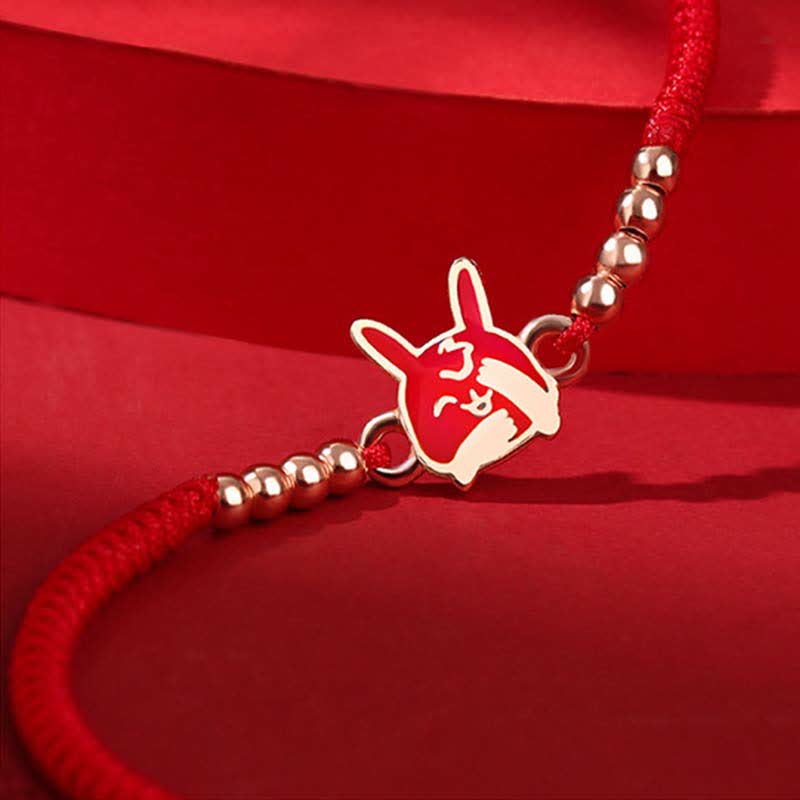 Buddha Stones 925 Sterling Silver Chinese Zodiac Luck Faith Discolor Red String Bracelet Bracelet BS 10