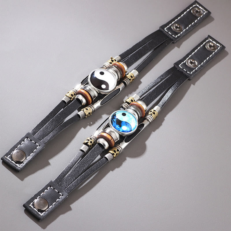 Buddha Stones Yin Yang Leather Balance Bracelet Bracelet BS 11