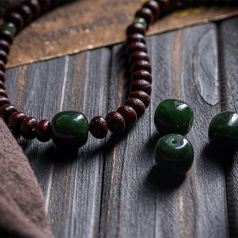 Buddha Stones Natural Tibet 108 Mala Beads Purple Bodhi Seed Hetian Cyan Jade Copper Dorje Peace Bracelet Mala Bracelet BS 16