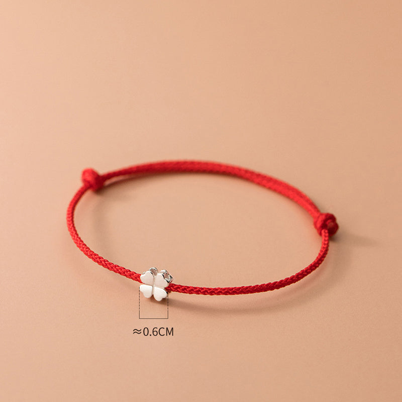 Buddha Stones 925 Sterling Silver Four Leaf Clover Red Rope Bracelet Bracelet BS 4