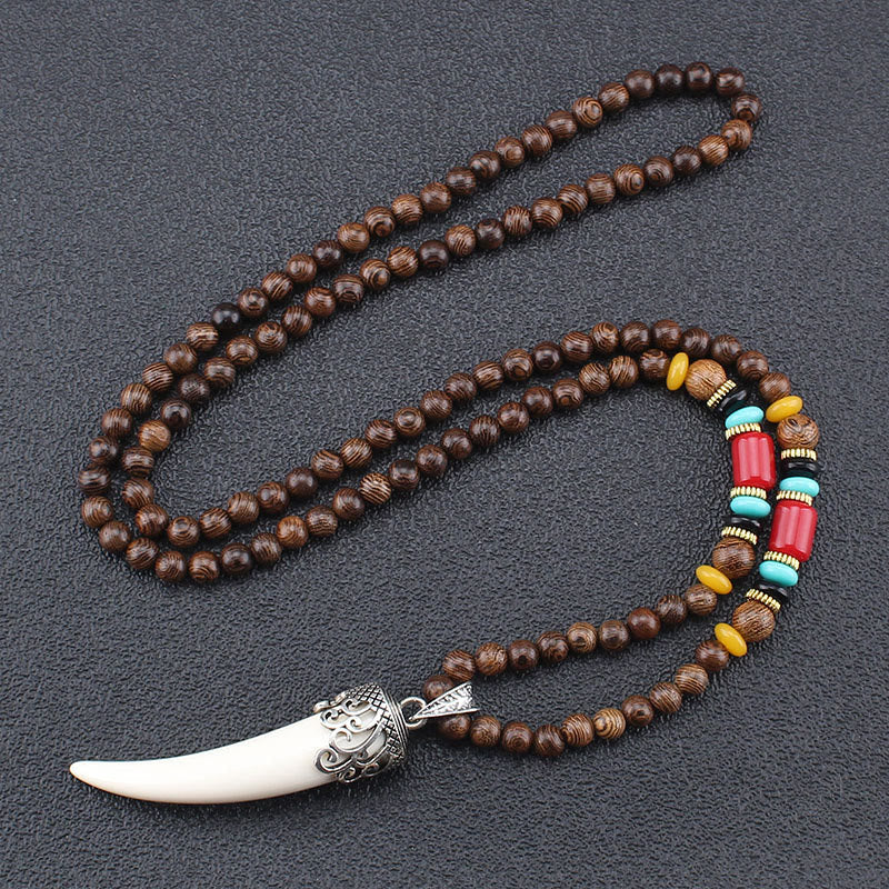 Buddha Stones Wenge Wood Turquoise Stone Horn Style Protection Meditation Necklace Pendant Necklaces & Pendants BS White