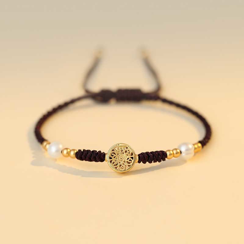 Buddha Stones Copper Coin Fortune Tree Luck Strength Braided Bracelet Bracelet BS Fortune Tree Brown(Wrist Circumference 14-18cm)