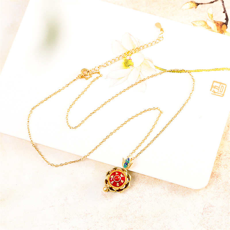 Buddha Stones 925 Sterling Silver Tibet Lotus Prayer Wheel Red Agate Enlightenment Necklace Pendant Necklaces & Pendants BS 8