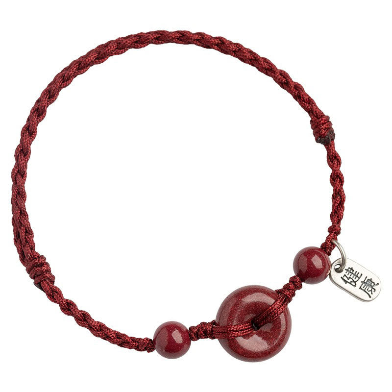 Buddha Stones Handmade Cinnabar Peace Buckle Safe and Healthy Charm Blessing String Bracelet Anklet Bracelet Anklet BS 8