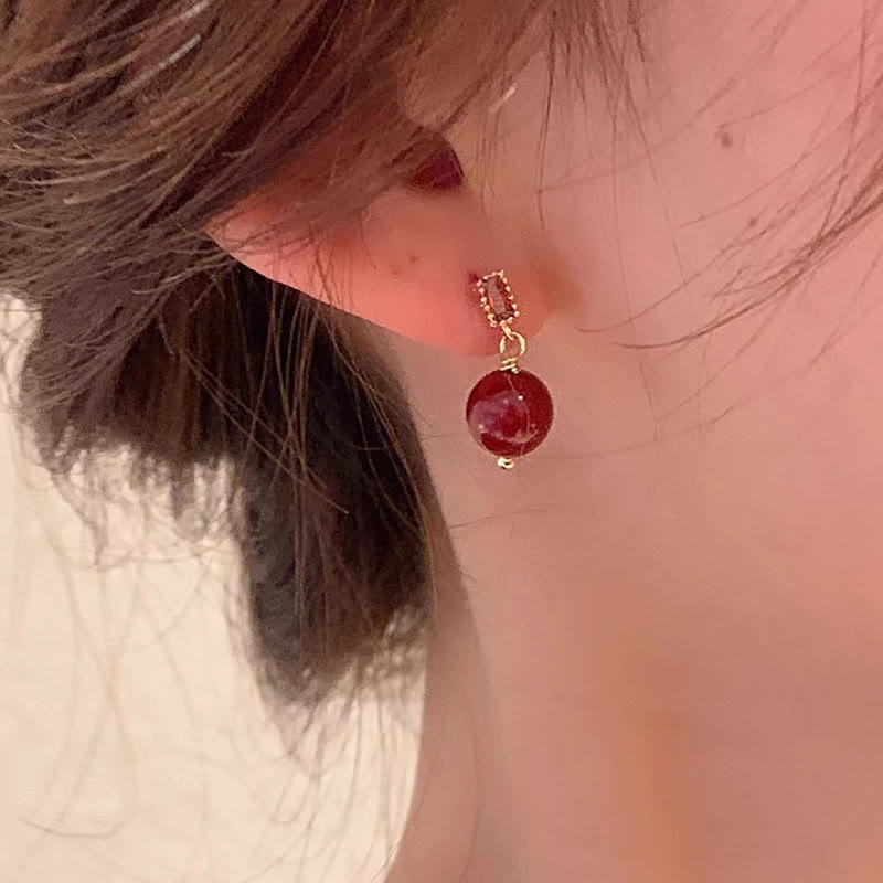 Buddha Stones 925 Sterling Silver Posts 14K Gold Filled Cinnabar Bead Zircon Calm Earrings Earrings BS 4