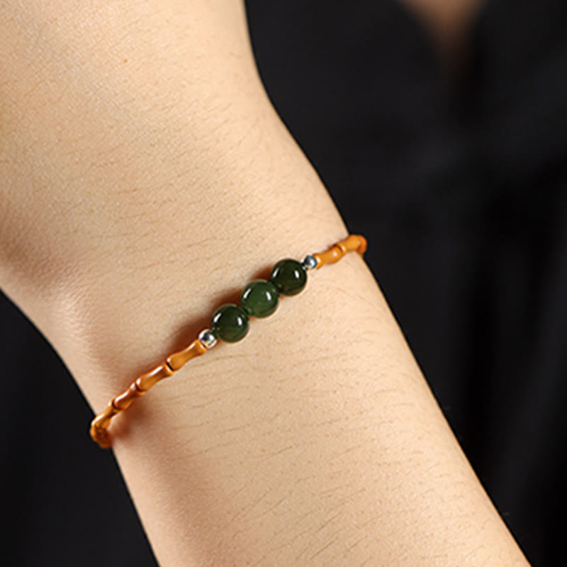 Buddha Stones Natural Olive Pit Bamboo Pattern Hetian Jade Beads Luck Bracelet 13