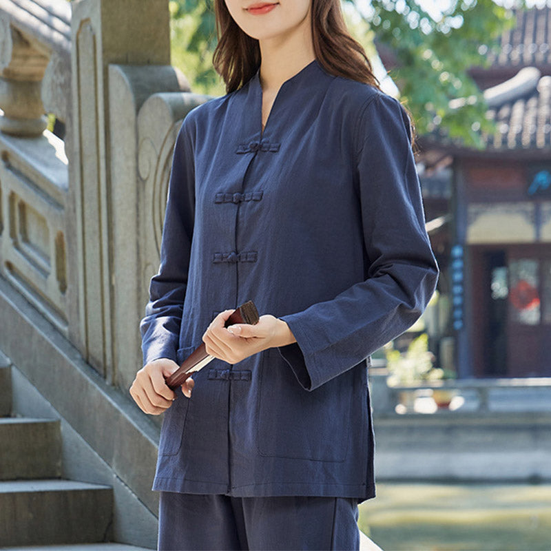 Ensemble de vêtements pour femme Foviel en coton et lin pour la pratique spirituelle, le zen, le yoga, la méditation et la prière