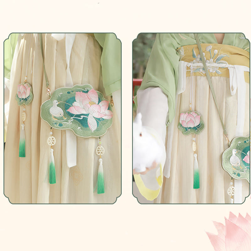 Buddha Stones Luck Embroidery Lotus Koi Fish Rabbit Flower Hanfu Bag Crossbody Bag Shoulder Bag Bag BS 14