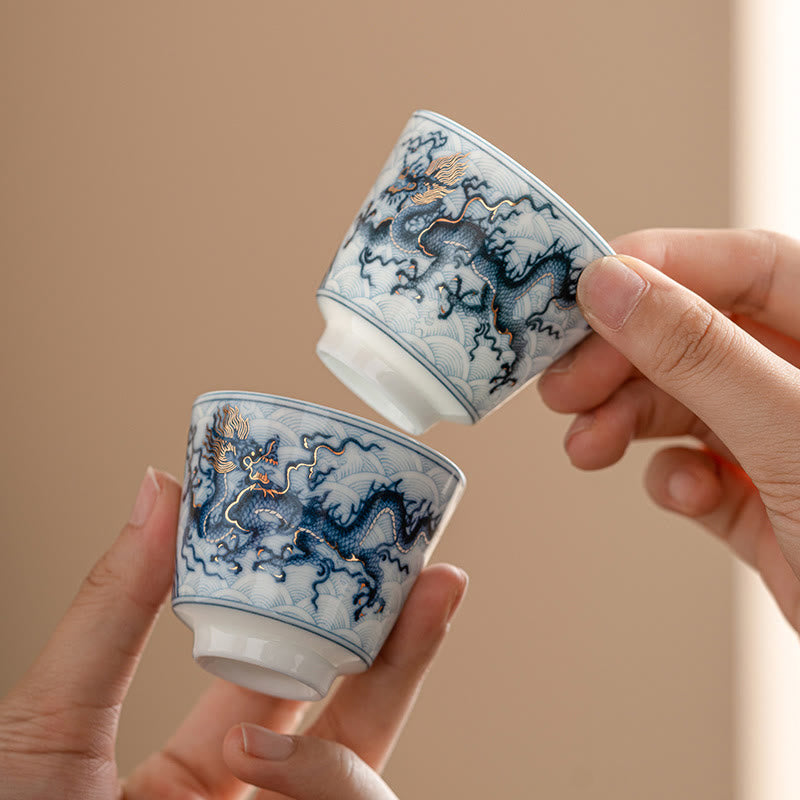 Buddha Stones Small Blue And White Dragon Pattern Ceramic Teacup Kung Fu Tea Cups 45ml Cup BS main