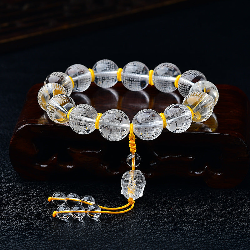 Buddha Stones Tibet White Crystal Half Demon Half Buddha Heart Sutra Lotus Healing Bracelet Bracelet BS 16mm(Wrist Circumference 14-16cm) Half Demon Half Buddha&Heart Sutra