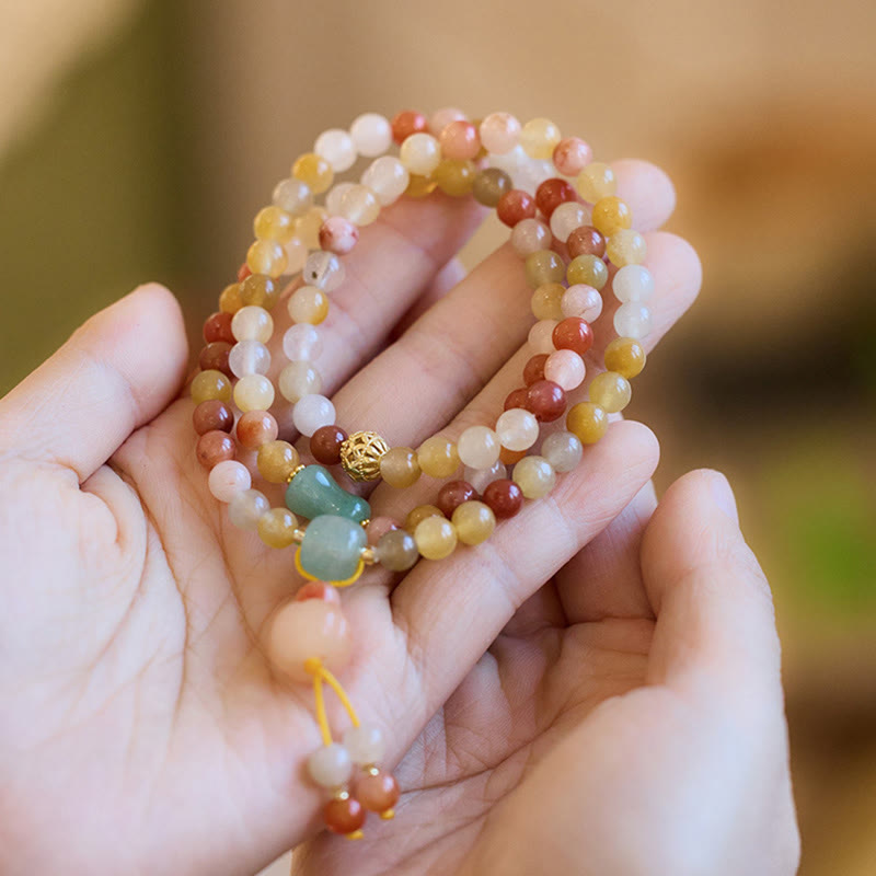 Buddha Stones Natural Golden Silk Jade Pumpkin Charm Wealth Luck Triple Wrap Bracelet Bracelet BS 6