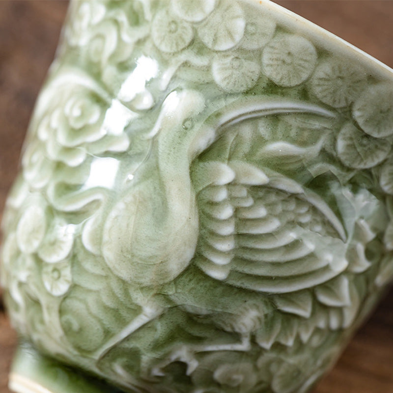 Buddha Stones Crane Pine Ceramic Teacup Kung Fu Tea Cup 80ml Cup BS 8