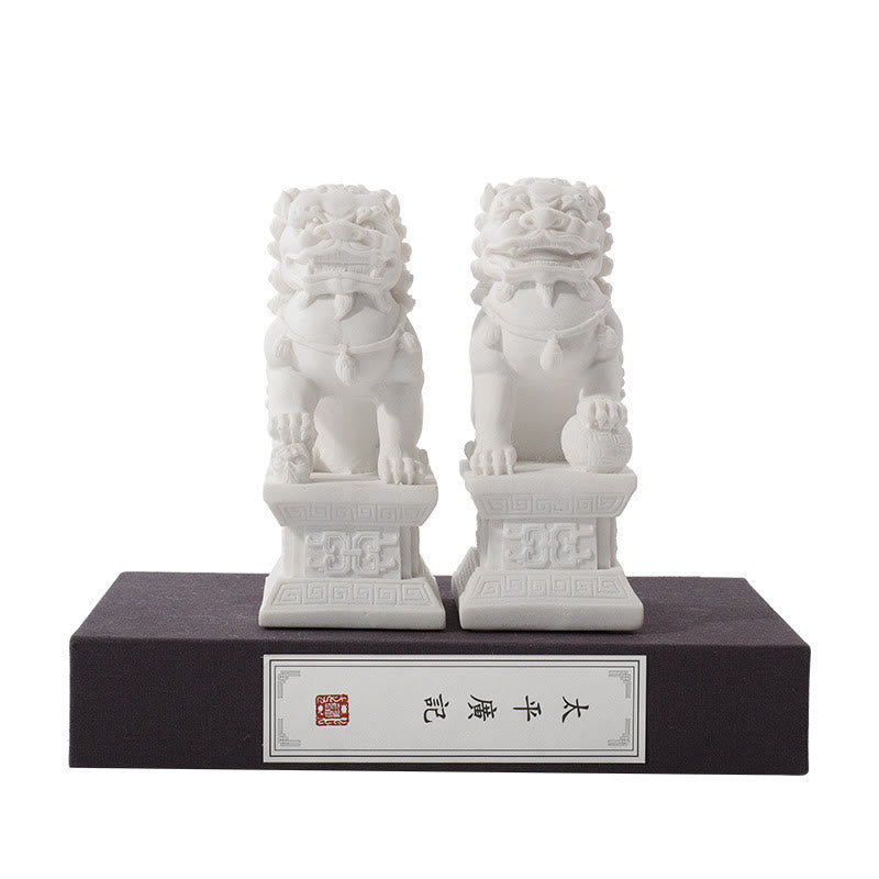 Buddha Stones 2Pcs Lion Statue Courage Strength Resin Home Office Decoration Decorations BS A Pair of Lions-White