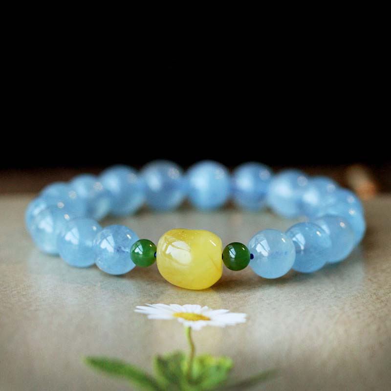 Natural Aquamarine Amber Beads Serenity Healing Bracelet Bracelet BS 5