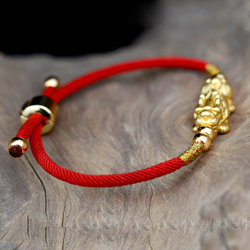 Buddha Stones 24K Gold-Plated PiXiu Luck Red String Bracelet - image 1