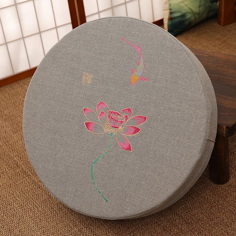 Buddha Stones Lotus Embroidery Cotton Linen Meditation Seat Cushion Decorations BS Soft 40cm*10cm Gray