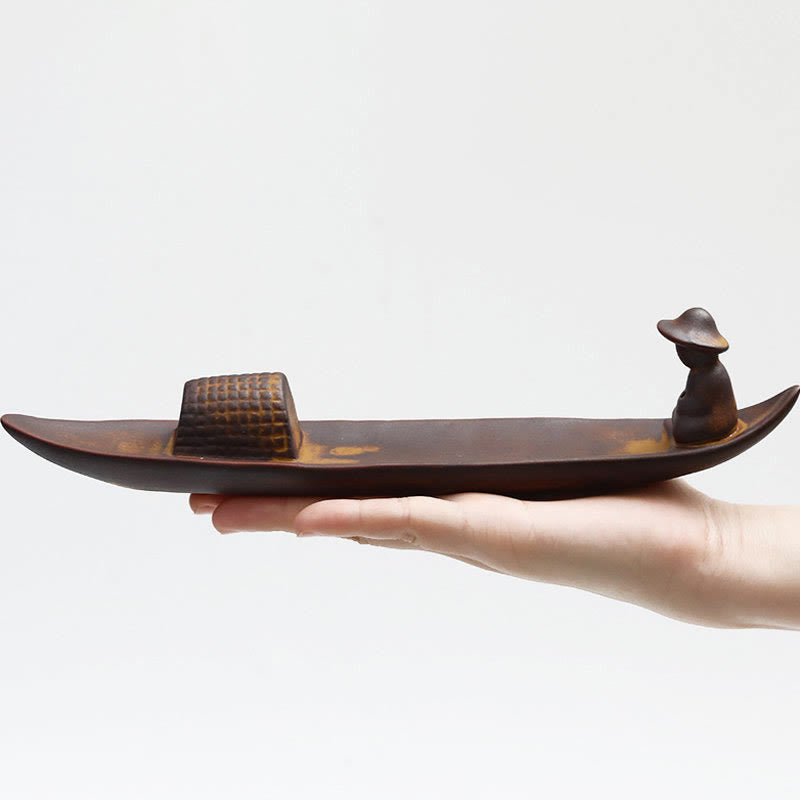 Buddha Stones A Lonely Fisherman Afloat Ceramic Healing Incense Burner Incense Burner BS 10
