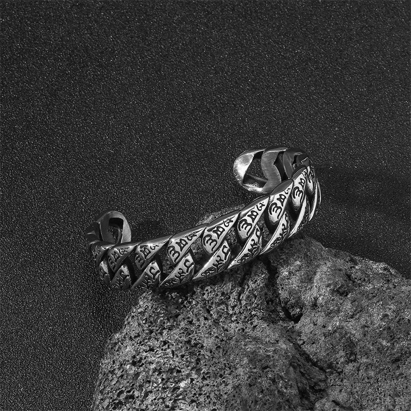 Buddha Stones Tibetan Om Mani Padme Hum Mantra Titanium Steel Peace Cuf Bangle Bracelet Bracelet Bangle BS 4