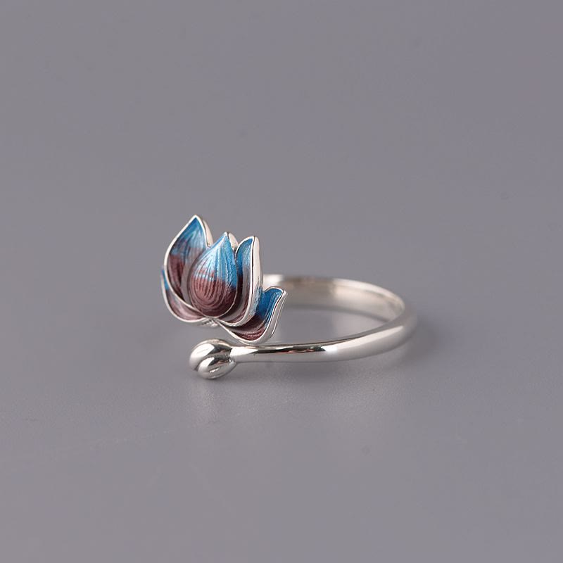 Buddha Stones 925 Sterling Silver Lotus Flower New Beginning Adjustable Ring Ring BS 2