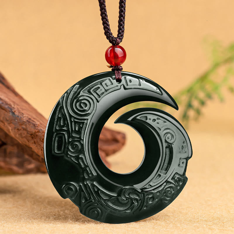 Buddha Stones One's Luck Improves Design Patern Natural Hetian Cyan Jade Success Necklace Pendant Necklaces & Pendants BS Hetian Cyan Jade(Success♥Healing)