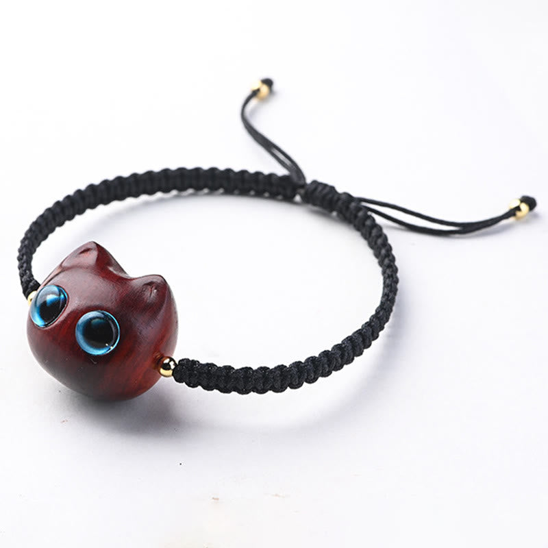 Foviel Kleine Blatt rot Sandelholz Ebenholz Holz niedlich Katze Kopf ruhig Schutz geflochten Armband