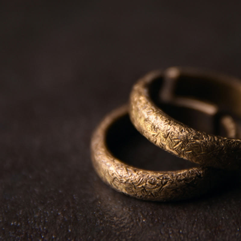 Buddha Stones Tibetan Vintage Texture Design Copper Luck Couple Ring Ring BS 2