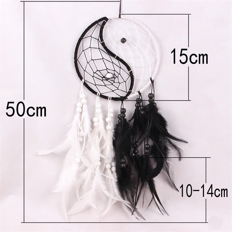 Buddha Stones Yin Yang Dream Catcher Circular Net with Feathers Balance Decoration Decorations BS 13
