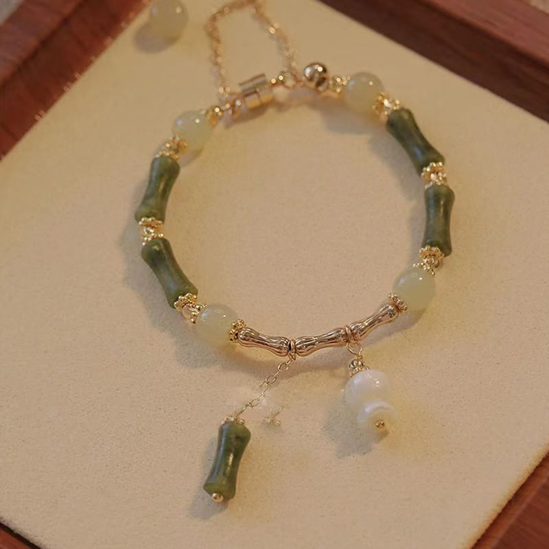 Buddha Stones Jade Bamboo Leaf Lily Of The Valley Pattern Luck Abundance Bracelet - Bamboo Lily Of The Valley(Wrist Circumference 15-16cm) - image 3