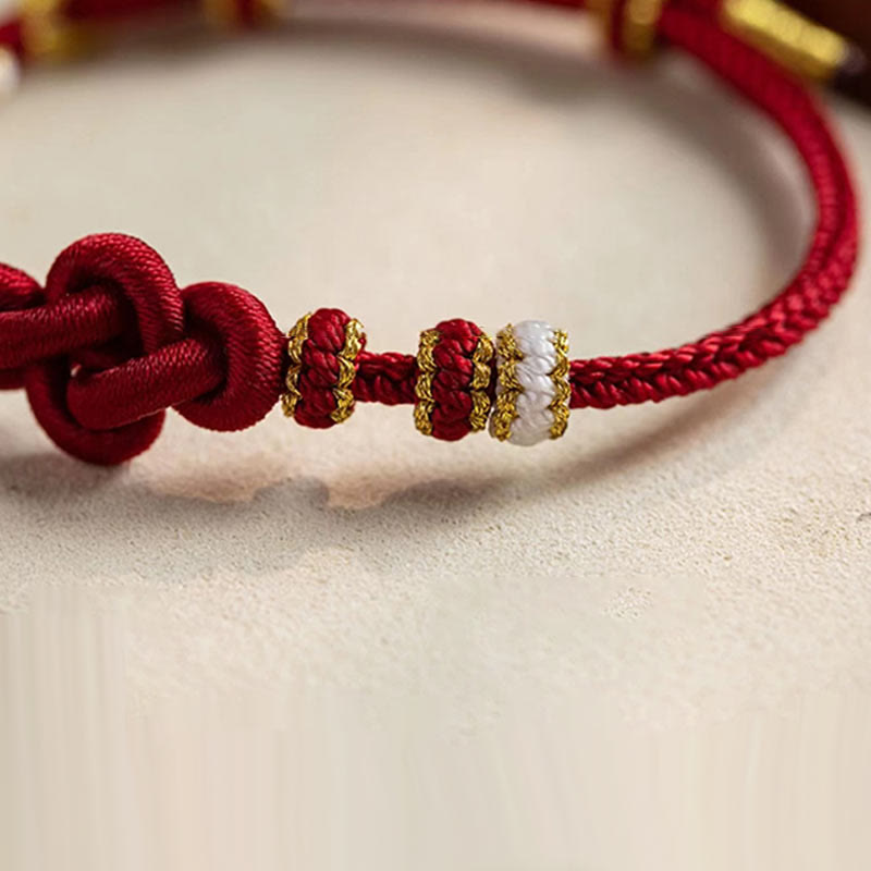 Buddha Stones Handmade True Love Knot Peach Blossom Charm Luck Rope Bracelet Bracelet BS 7