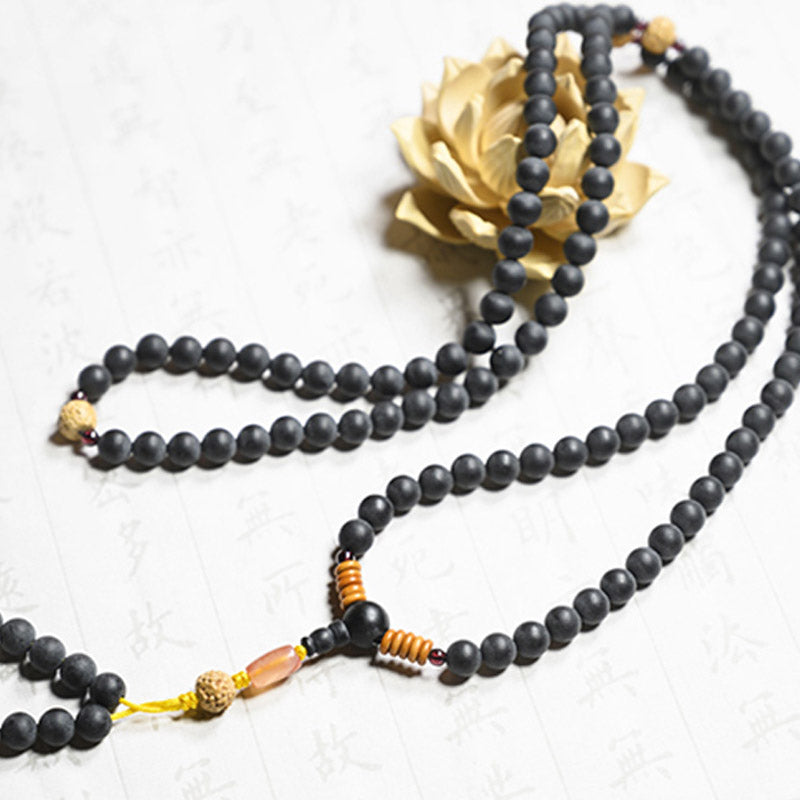 Buddha Stones Tibetan Mala Cypress Bodhi Seed Red Agate Healing Bracelet Mala Bracelet BS 9