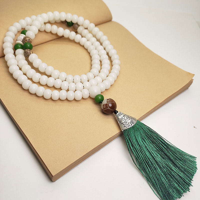 Mala 108 perles en graines de Bodhi blanc, bracelet de protection