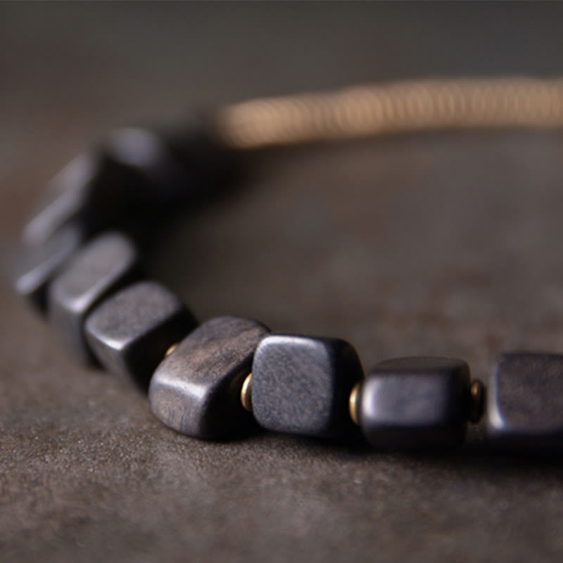 Buddha Stones Tibetan Ebony Wood Copper Peace Double Wrap Bracelet Bracelet BS 5