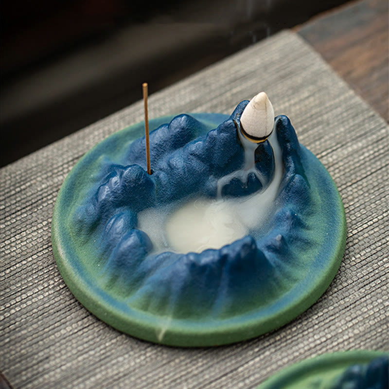 Buddha Stones Creative Mountain River Ceramic Healing Backflow Incense Burner Incense Burner BS 15