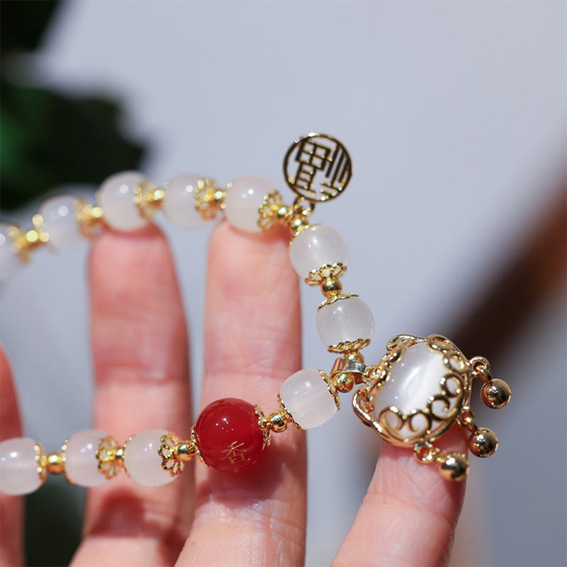 Buddha Stones Windmill Chinese Lock Charm Fu Character Blessing Bracelet Bracelet BS 9