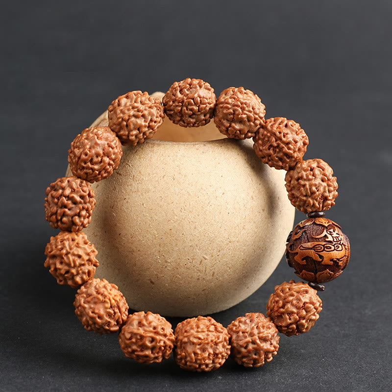 Buddha Stones Tibet Rudraksha Bodhi Seed PiXiu Copper Coin Wealth Luck Bracelet Bracelet BS 2