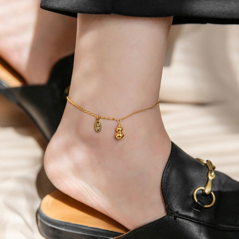 Buddha Stones 18k Gold Lucky Gourd Design Wealth Buckle Anklet Anklet BS 10