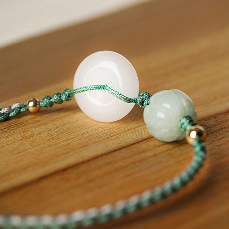 Buddha Stones White Jade Peace Buckle Pumpkin Bead Luck Blessing Braided Bracelet Bracelet BS 3