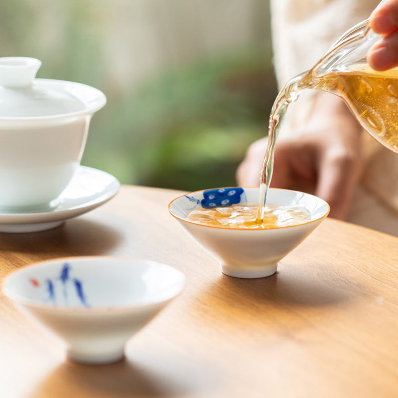 Buddha Stones Mandala Flower Koi Fish Lotus Bird Persimmons Teacup Kung Fu Tea Cup 50ml Cup BS 10