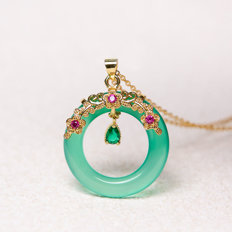 Buddha Stones Green Chalcedony Peace Buckle Design Strength Necklace Pendant 8