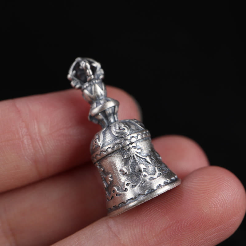Buddha Stones Tibet 925 Sterling Silver Om Mani Padme Hum Dorje Bell Vajra Engraved Enlightenment Pendant Hanging Decoration Dorje BS 16