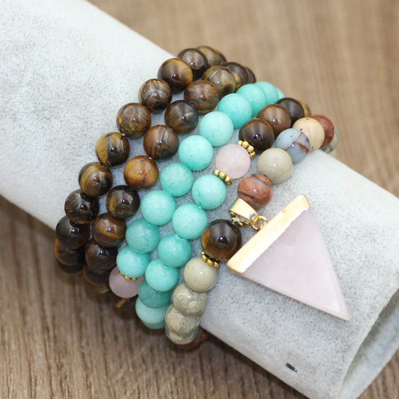 Buddha Stones 108 Beads Natural Stone Tiger Eye Mala Healing Bracelet Mala Bracelet BS 2