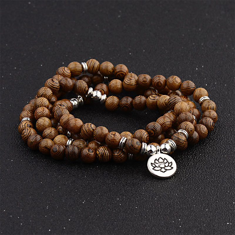 Buddha Stones Tibetan Wood Bracelet Lotus Charm Mala - image 1