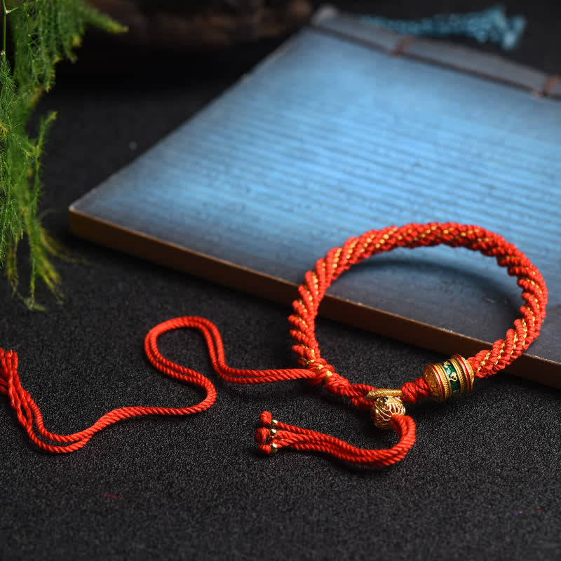 Buddha Stones Tibetan Handmade Luck Prayer Wheel Bead Charm Weave Colorful String Bracelet Bracelet BS 6