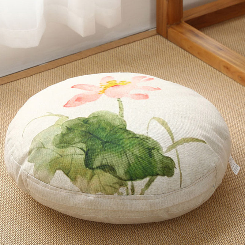 Buddha Stones Lotus Simple Pattern Linen Meditation Seat Cushion Home Living Room Decoration Decorations buddhastoneshop Detachable 40cm*10cm Ivory