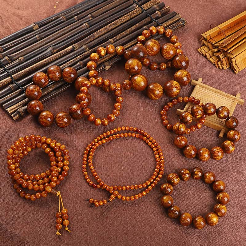 Buddha Stones Golden Sea Willow Success Positive Bracelet Mala Bracelet BS 1
